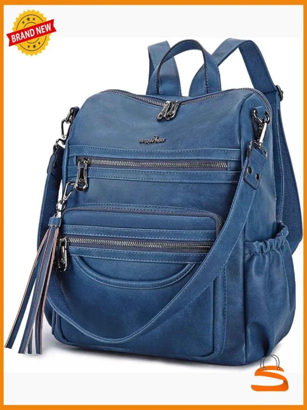PU Leather Backpack Purse - Vegan Leather Daypack with USB Cable Hole,
